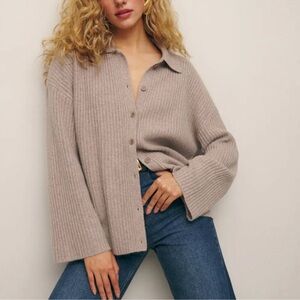 NWT Reformation Fantino Cashmere Sweater Collared Cardigan Oatmeal XS